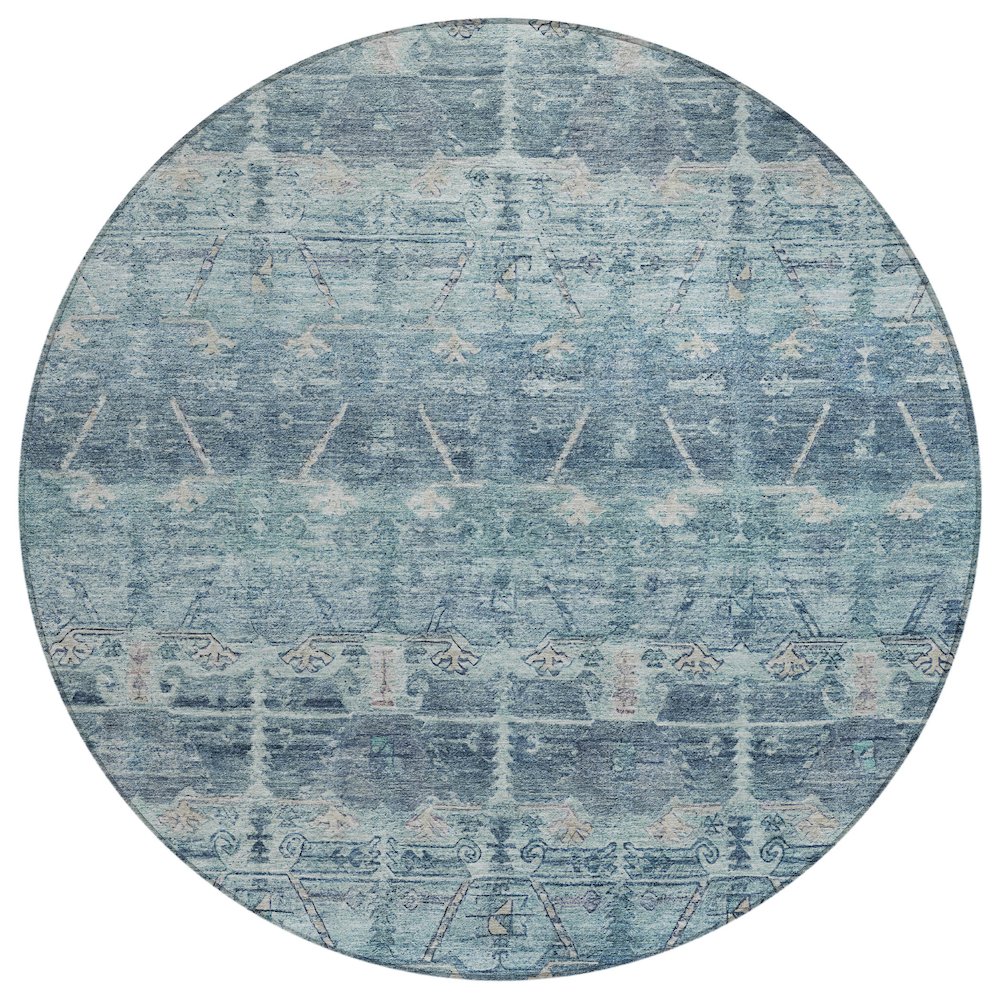 Machine Washable Indoor/Outdoor Chantille ACN2725 Blue 8' x 8' Round Rug. Picture 1
