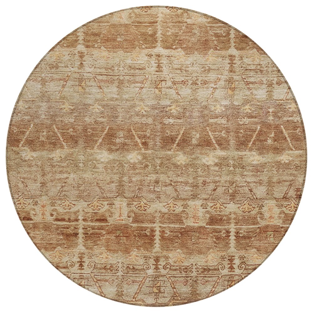 Machine Washable Indoor/Outdoor Chantille ACN2725 Orange 8' x 8' Round Rug. Picture 1