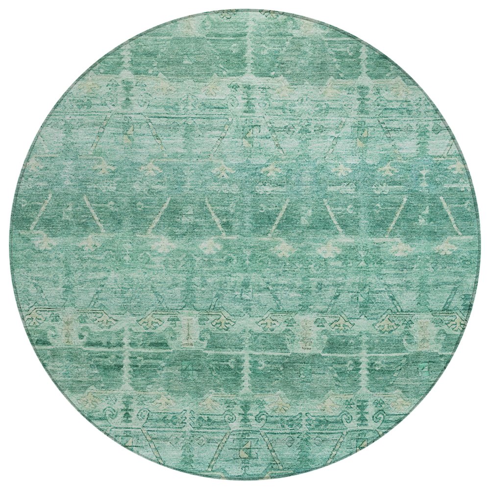 Machine Washable Indoor/Outdoor Chantille ACN2725 Teal 8' x 8' Round Rug. Picture 1