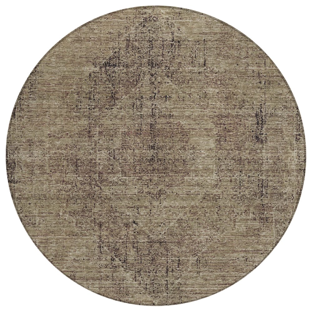 Machine Washable Indoor/Outdoor Chantille ACN2726 Brown 8' x 8' Round Rug. Picture 1