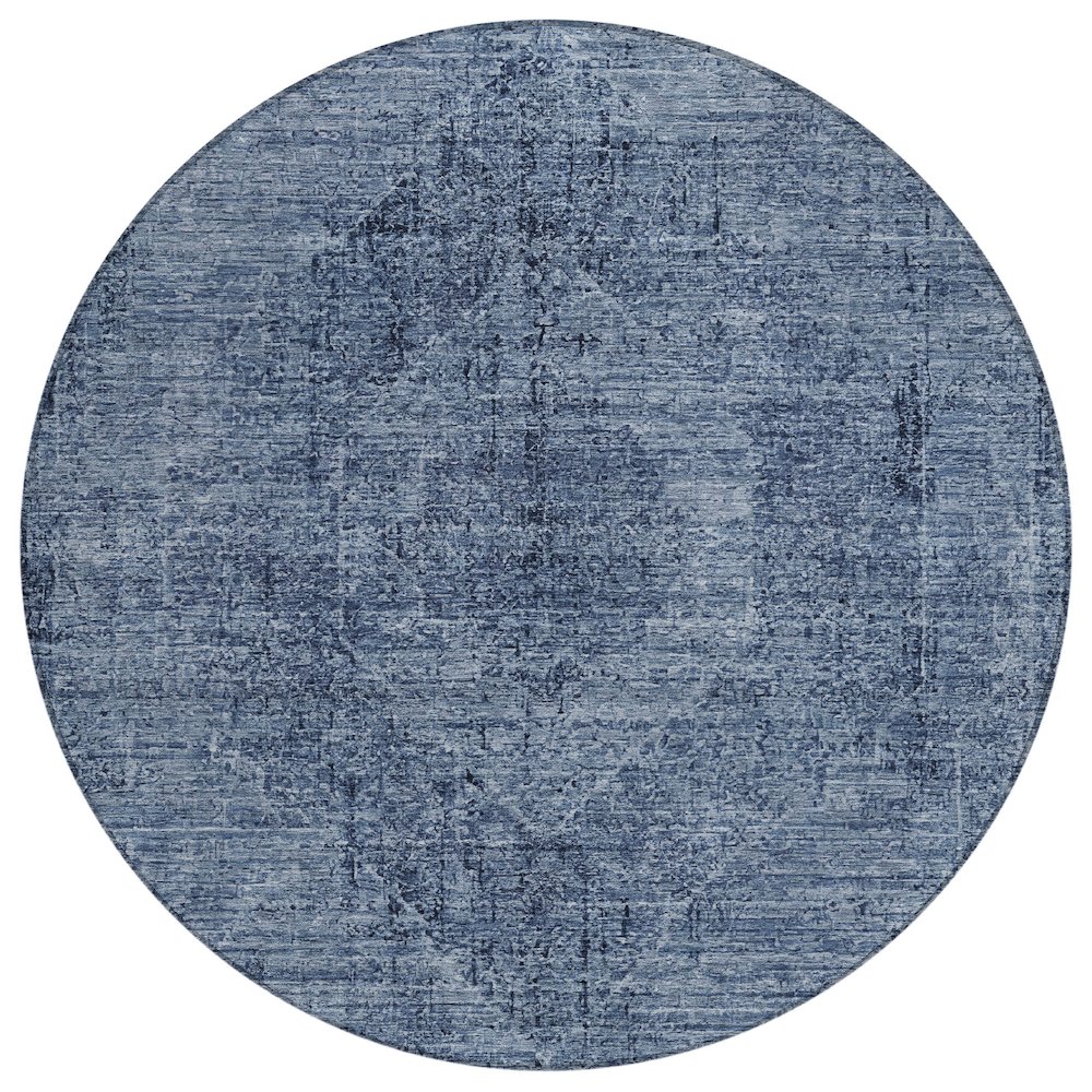 Machine Washable Indoor/Outdoor Chantille ACN2726 Blue 8' x 8' Round Rug. Picture 1