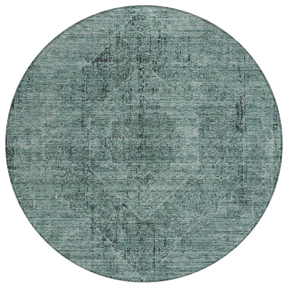 Machine Washable Indoor/Outdoor Chantille ACN2726 Teal 8' x 8' Round Rug. Picture 1