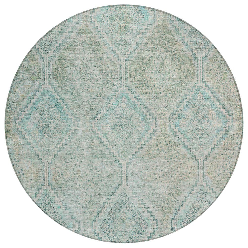 Machine Washable Indoor/Outdoor Chantille ACN2727 Teal 8' x 8' Round Rug. Picture 1