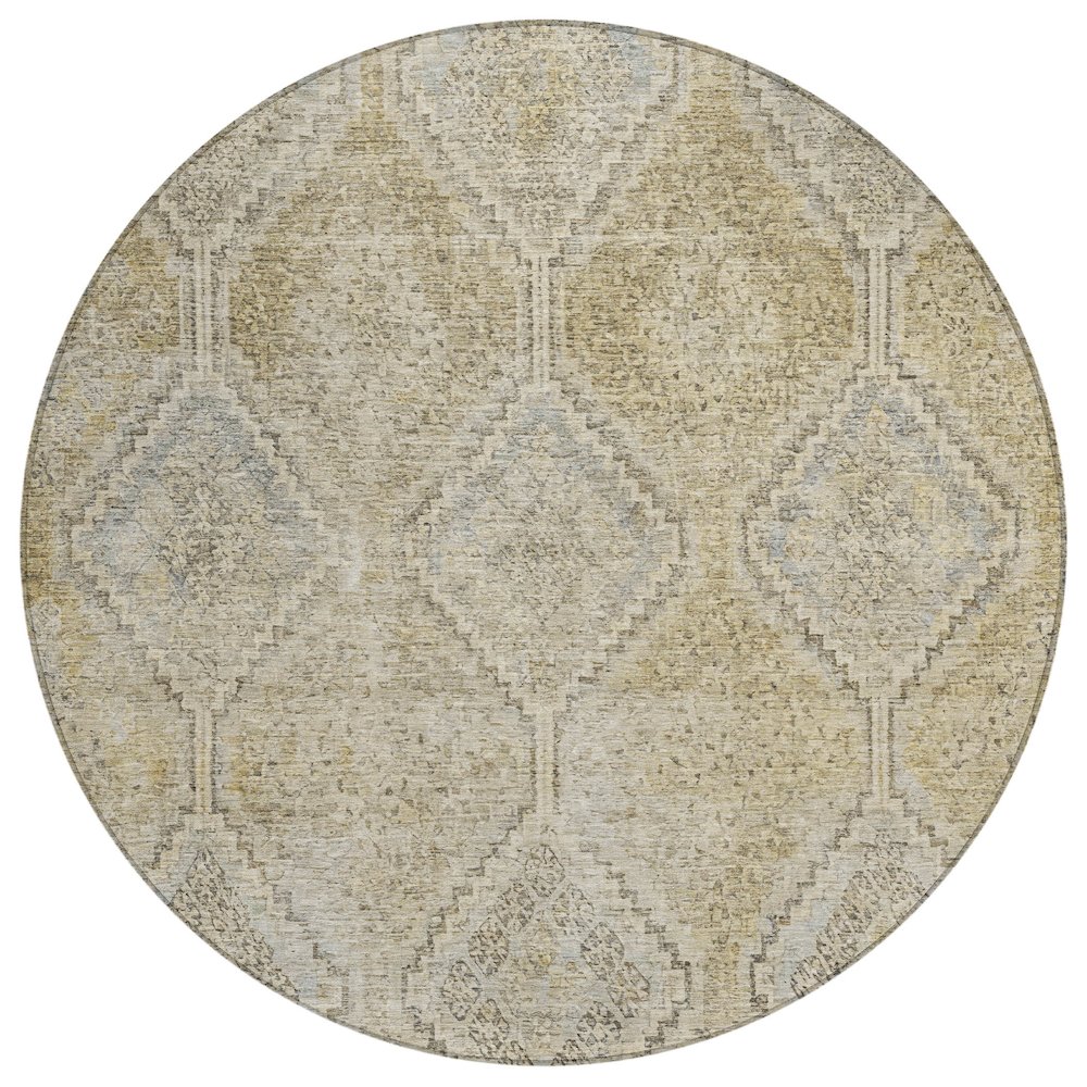 Machine Washable Indoor/Outdoor Chantille ACN2727 Gold 8' x 8' Round Rug. Picture 1