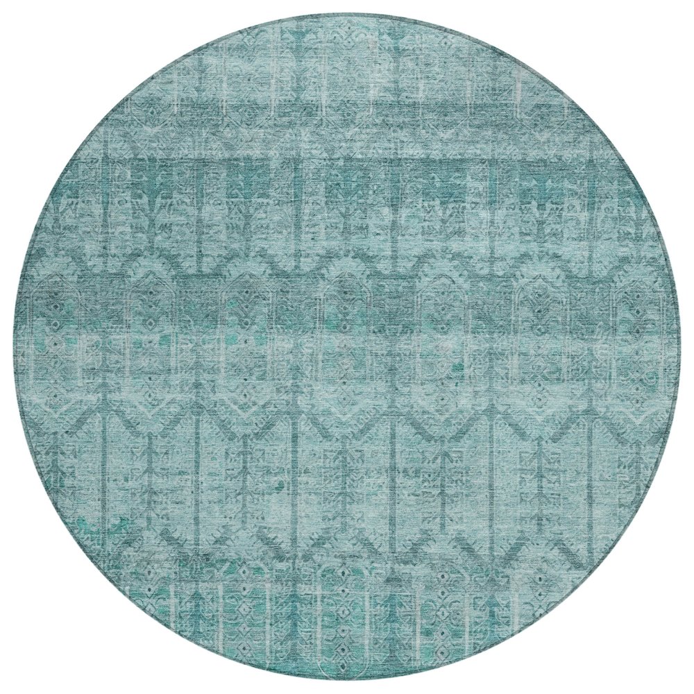Machine Washable Indoor/Outdoor Chantille ACN2728 Teal 8' x 8' Round Rug. Picture 1