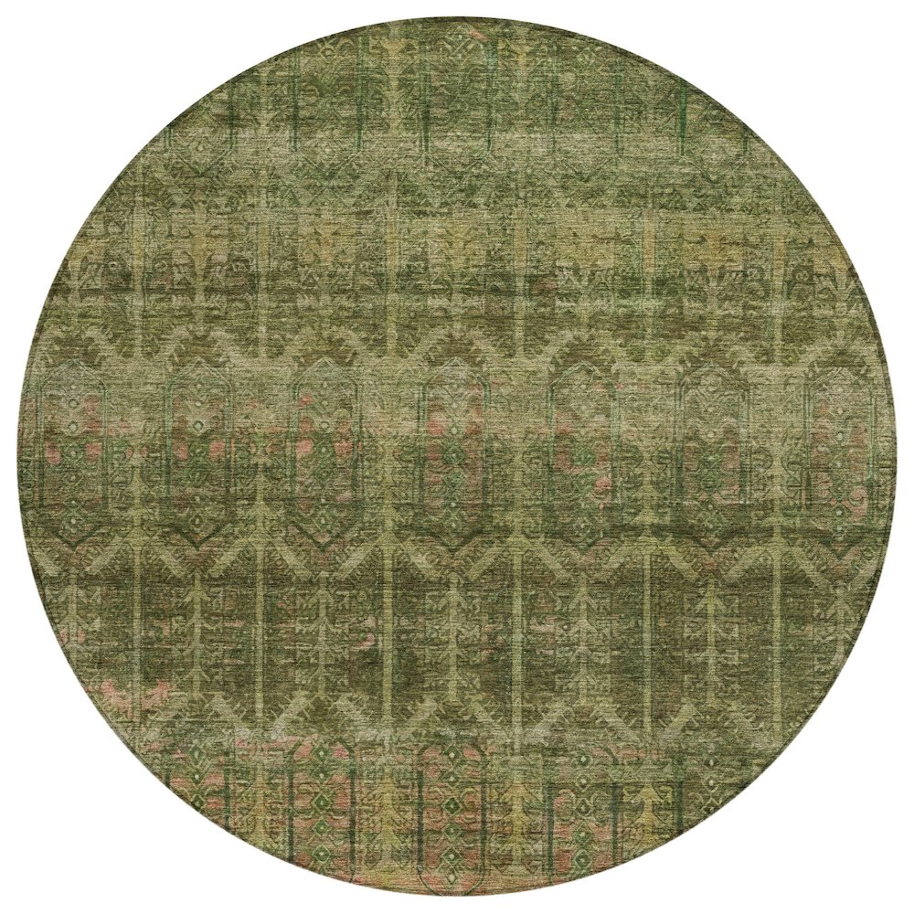 Machine Washable Indoor/Outdoor Chantille ACN2728 Green 8' x 8' Round Rug. Picture 1