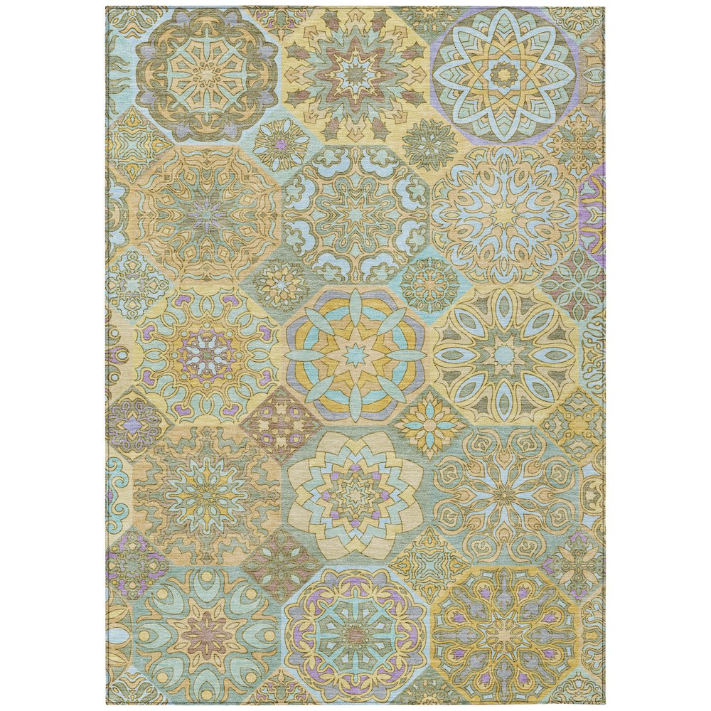 Machine Washable Indoor/Outdoor Chantille ACN2729 Gold 3' x 5' Rug. Picture 1