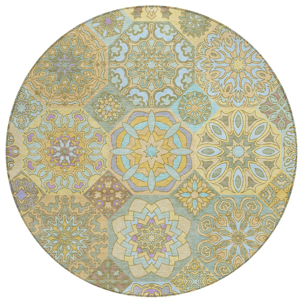 Machine Washable Indoor/Outdoor Chantille ACN2729 Gold 8' x 8' Round Rug. Picture 1