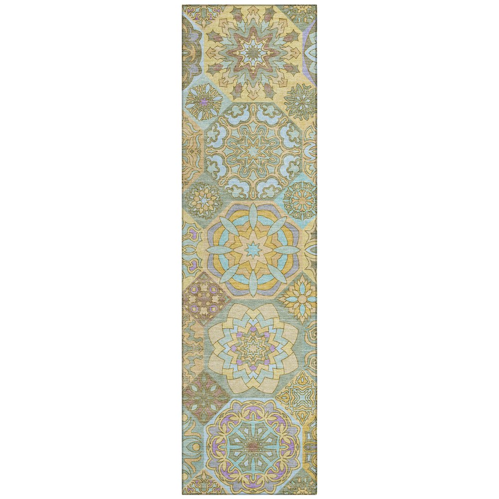 Machine Washable Indoor/Outdoor Chantille ACN2729 Gold 2'3" x 7'6" Runner Rug. Picture 1