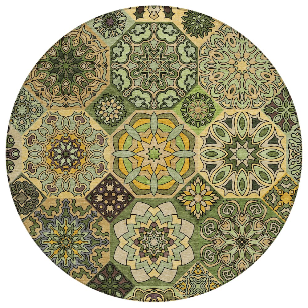 Machine Washable Indoor/Outdoor Chantille ACN2729 Green 8' x 8' Round Rug. Picture 1