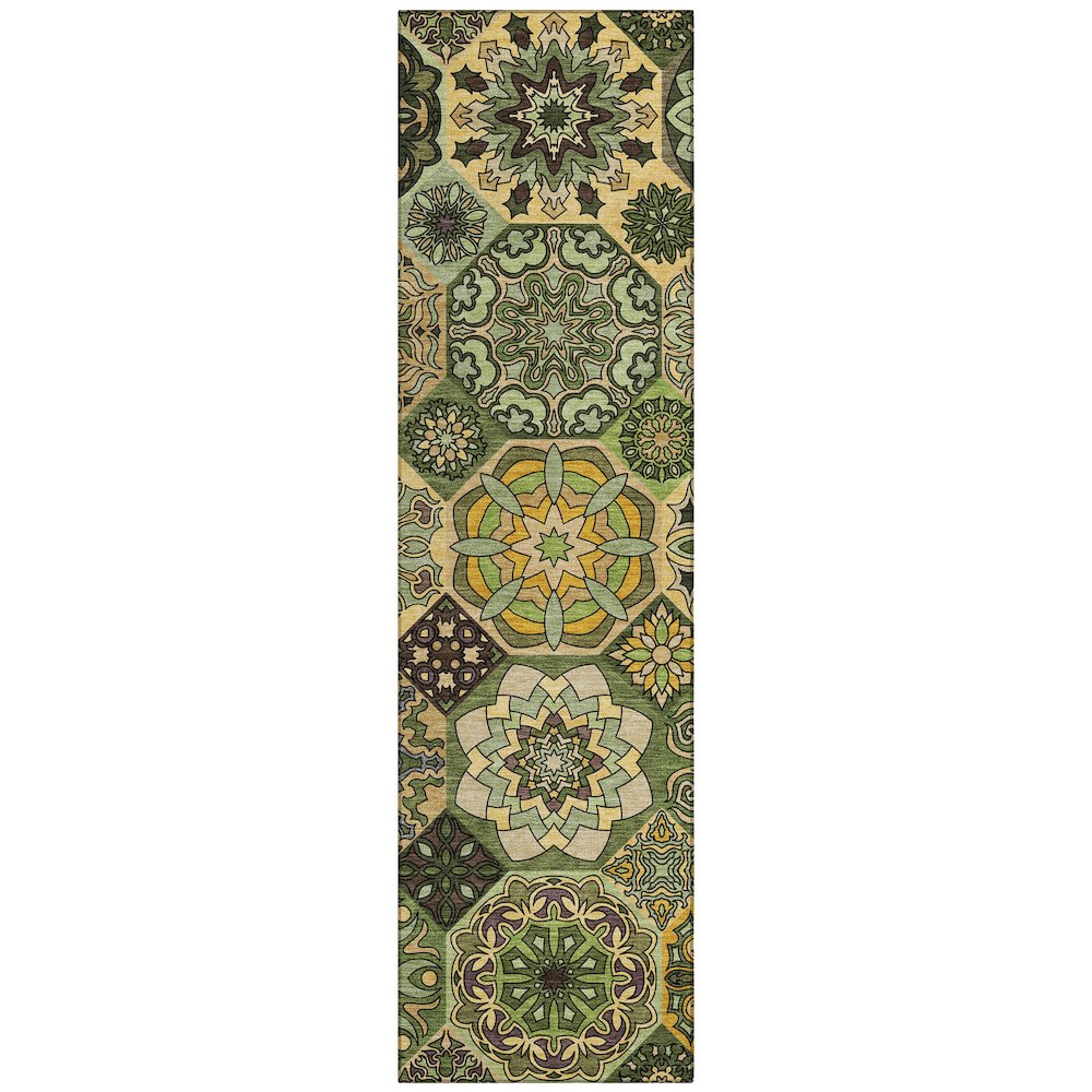 Machine Washable Indoor/Outdoor Chantille ACN2729 Green 2'3" x 7'6" Runner Rug. Picture 1