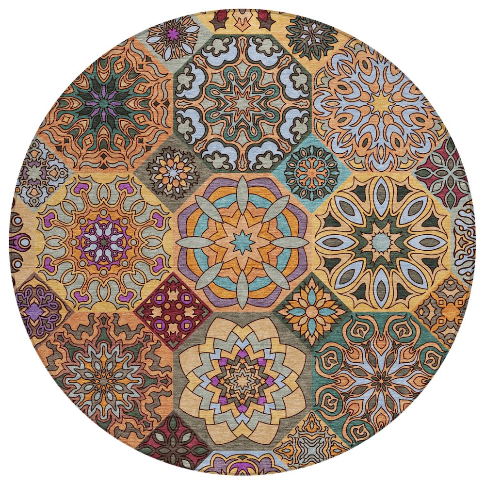 Machine Washable Indoor/Outdoor Chantille ACN2729 Orange 8' x 8' Round Rug. Picture 1