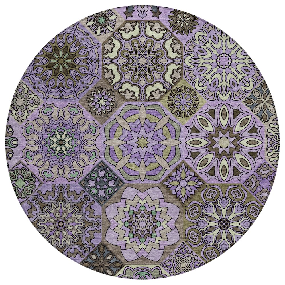 Machine Washable Indoor/Outdoor Chantille ACN2729 Purple 8' x 8' Round Rug. Picture 1