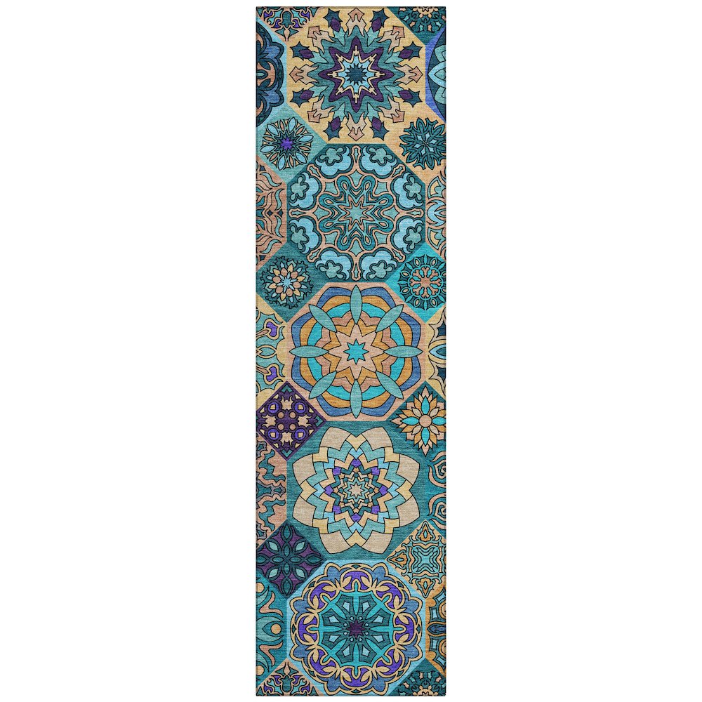 Machine Washable Indoor/Outdoor Chantille ACN2729 Teal 2'3" x 7'6" Runner Rug. Picture 1