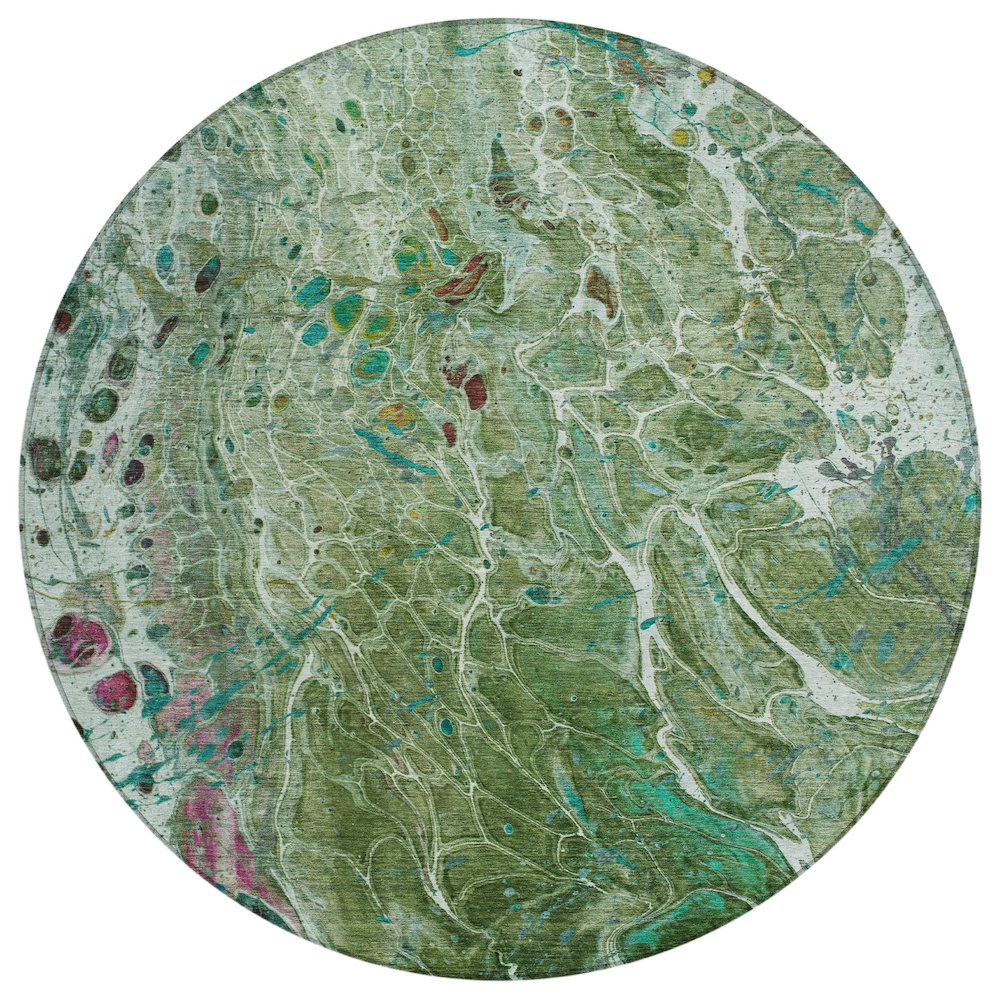 Machine Washable Indoor/Outdoor Chantille ACN2730 Green 8' x 8' Round Rug. Picture 1