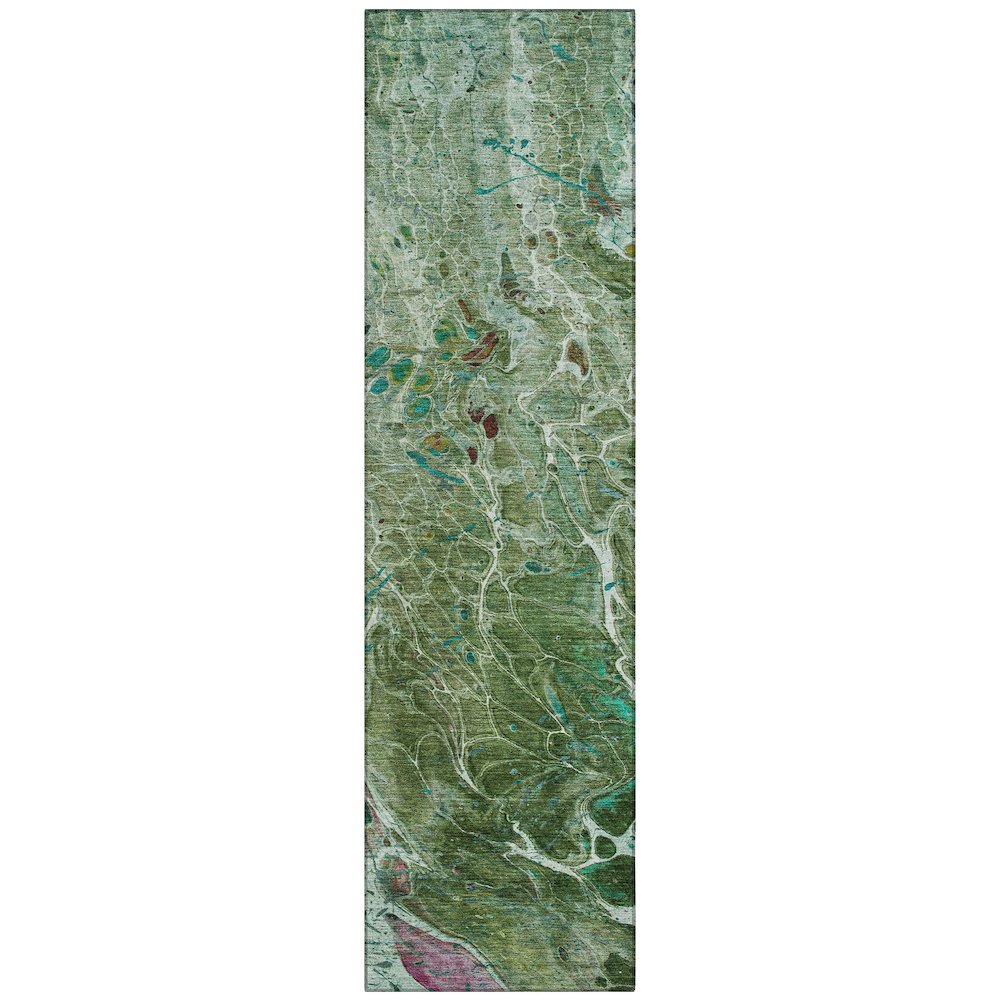 Machine Washable Indoor/Outdoor Chantille ACN2730 Green 2'3" x 7'6" Runner Rug. Picture 1
