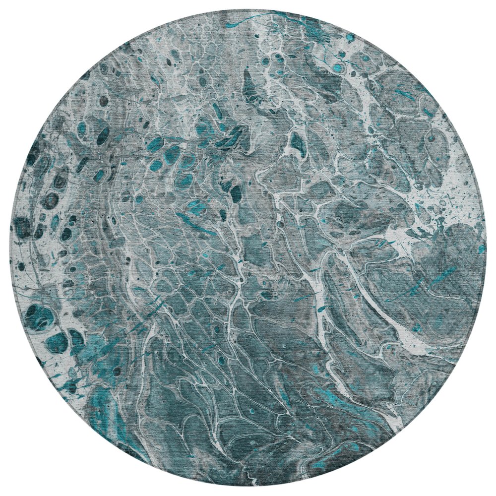 Machine Washable Indoor/Outdoor Chantille ACN2730 Teal 8' x 8' Round Rug. Picture 1