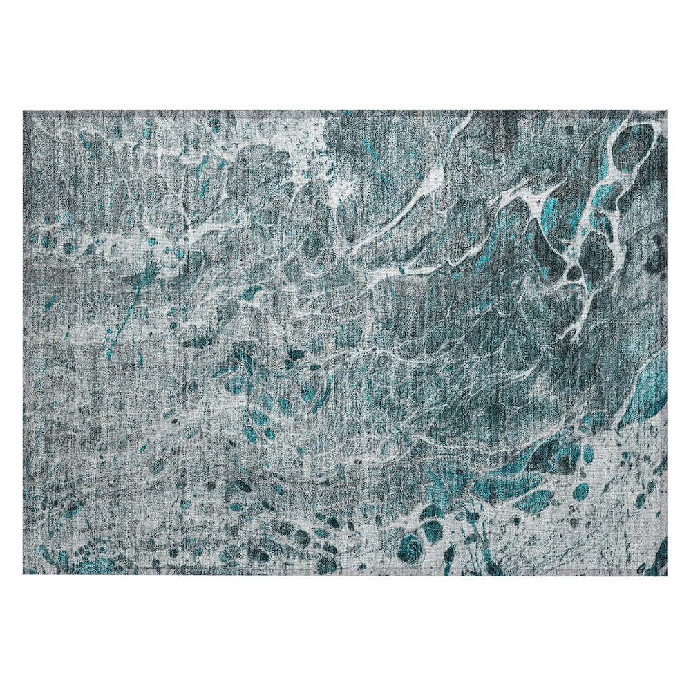 Machine Washable Indoor/Outdoor Chantille ACN2730 Teal 1'8" x 2'6" Rug. Picture 1