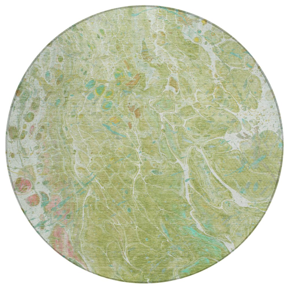 Machine Washable Indoor/Outdoor Chantille ACN2731 Green 8' x 8' Round Rug. Picture 1