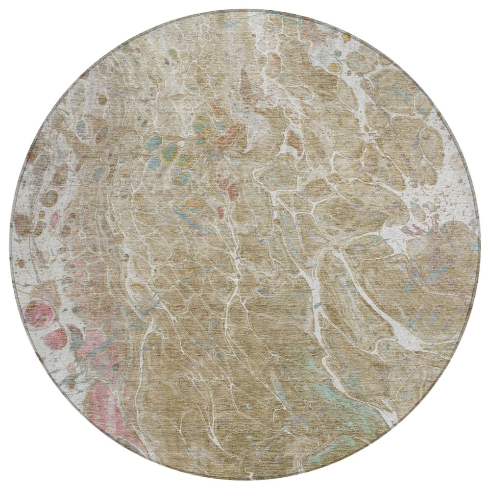 Machine Washable Indoor/Outdoor Chantille ACN2731 Brown 8' x 8' Round Rug. Picture 1