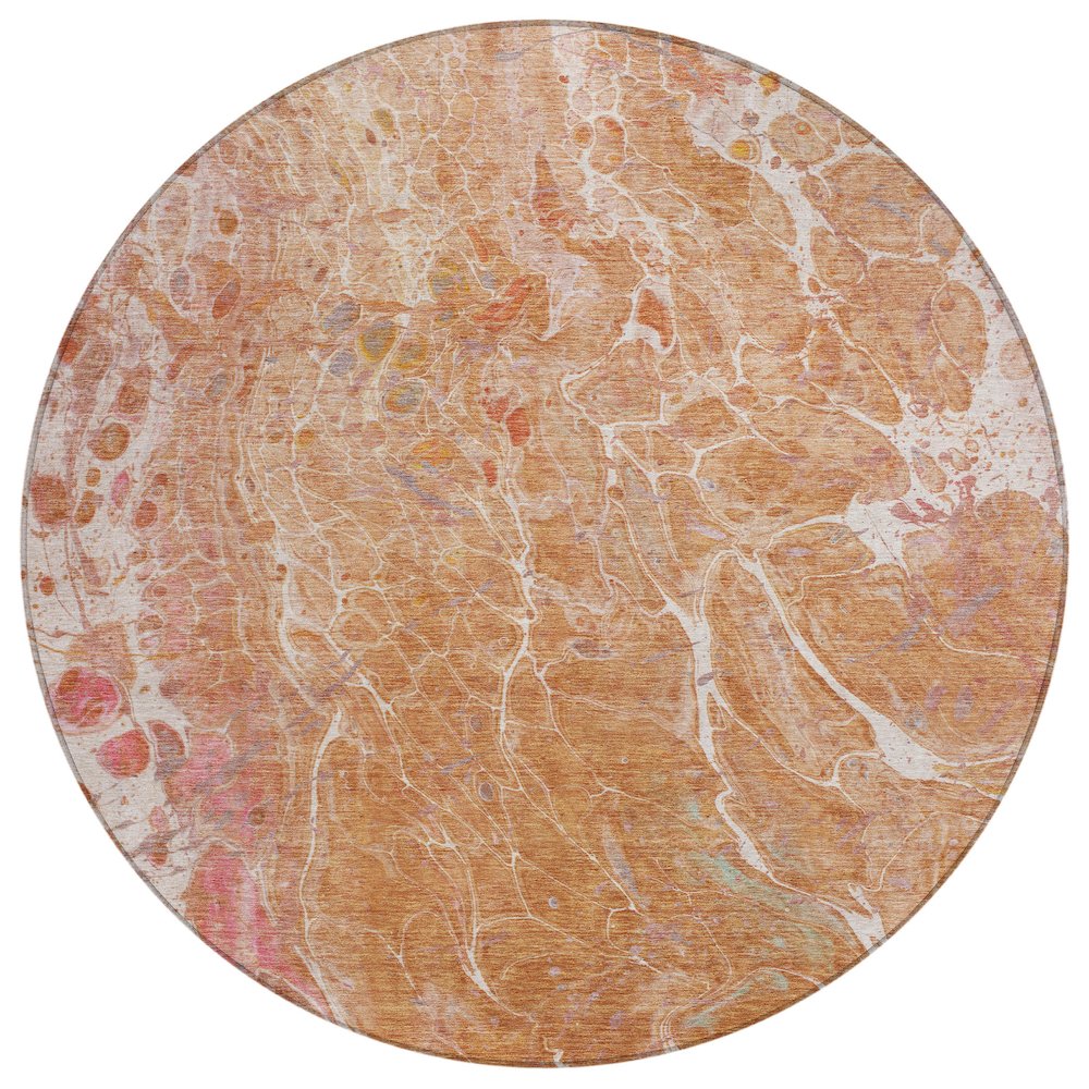 Machine Washable Indoor/Outdoor Chantille ACN2731 Orange 8' x 8' Round Rug. Picture 1