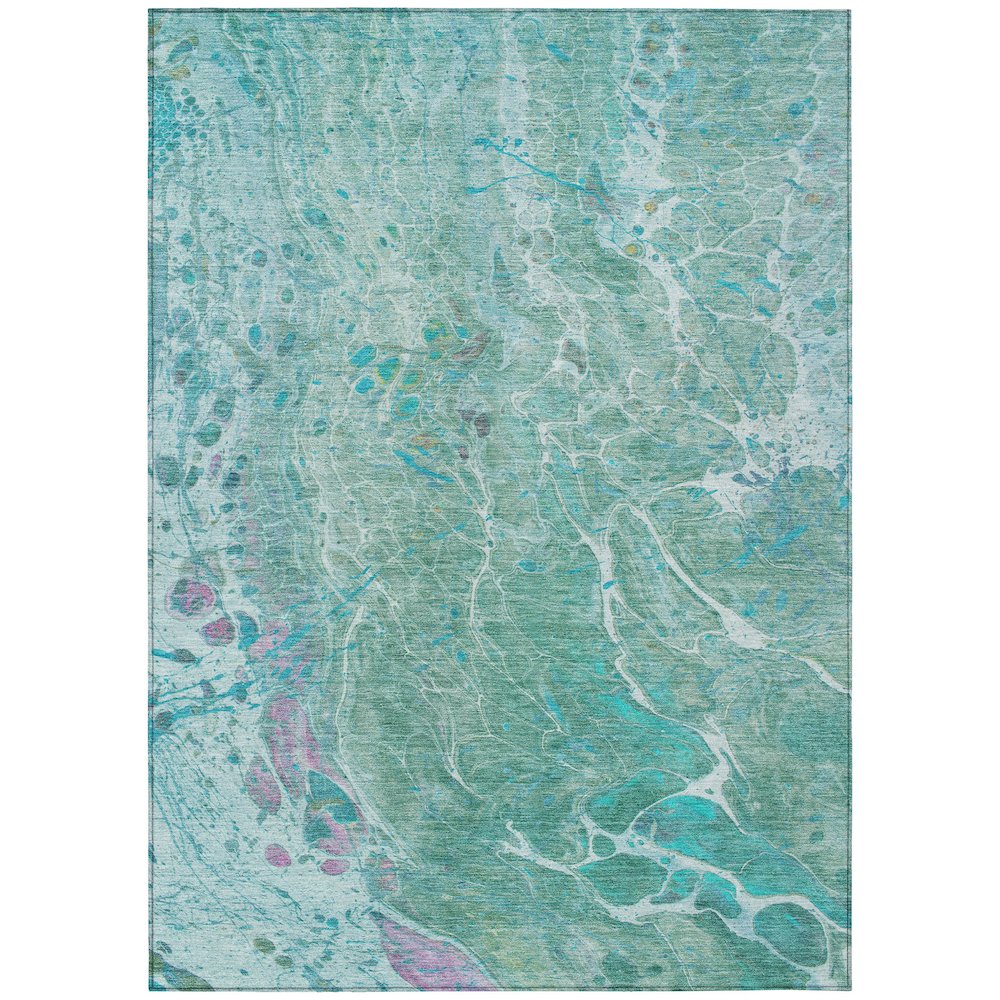 Machine Washable Indoor/Outdoor Chantille ACN2731 Teal 3' x 5' Rug. Picture 1