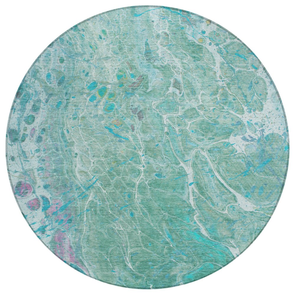 Machine Washable Indoor/Outdoor Chantille ACN2731 Teal 8' x 8' Round Rug. Picture 1