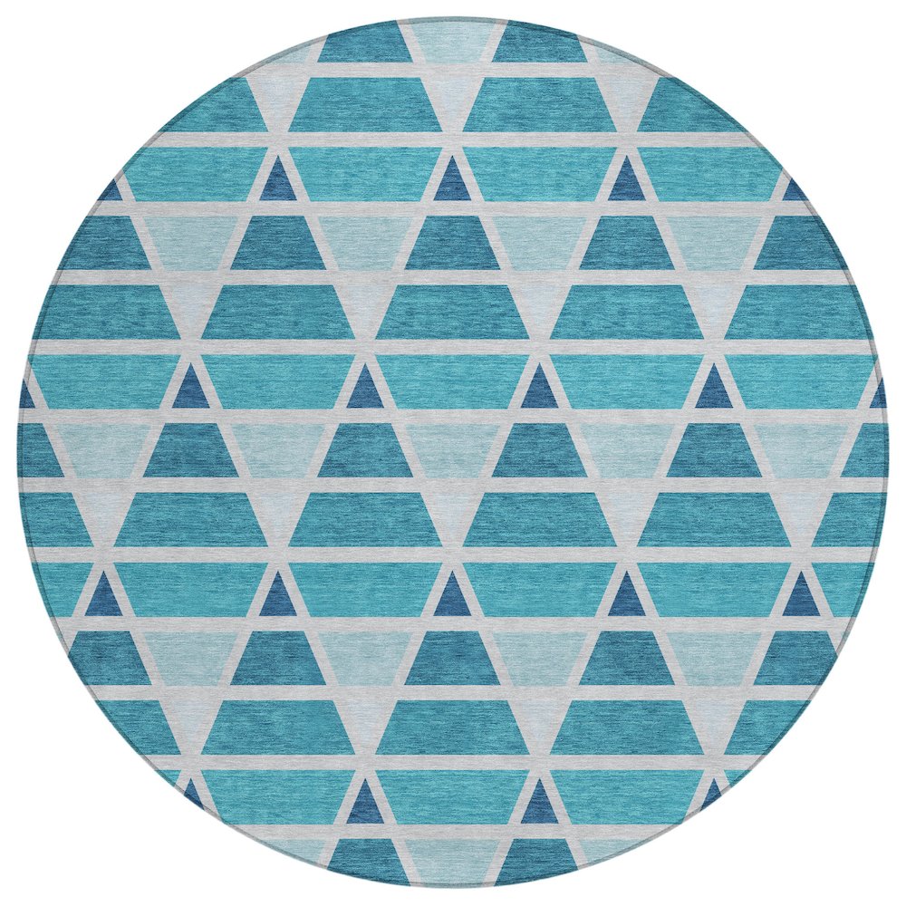 Machine Washable Indoor/Outdoor Chantille ACN2734 Teal 8' x 8' Round Rug. Picture 1
