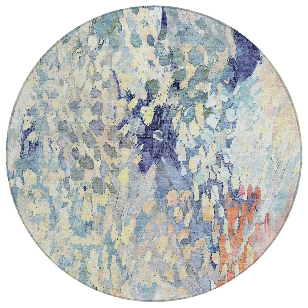 Machine Washable Indoor/Outdoor Chantille ACN2736 Blue 8' x 8' Round Rug. Picture 1