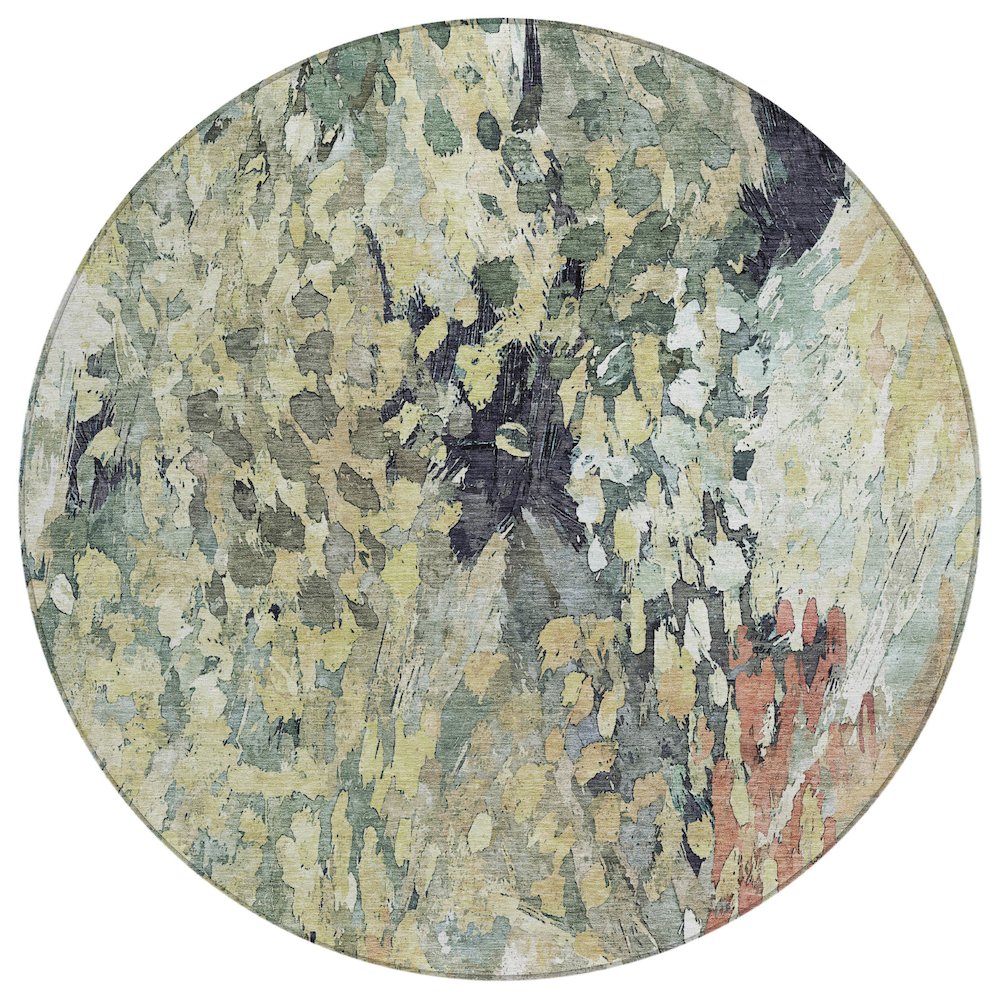 Machine Washable Indoor/Outdoor Chantille ACN2736 Green 8' x 8' Round Rug. Picture 1