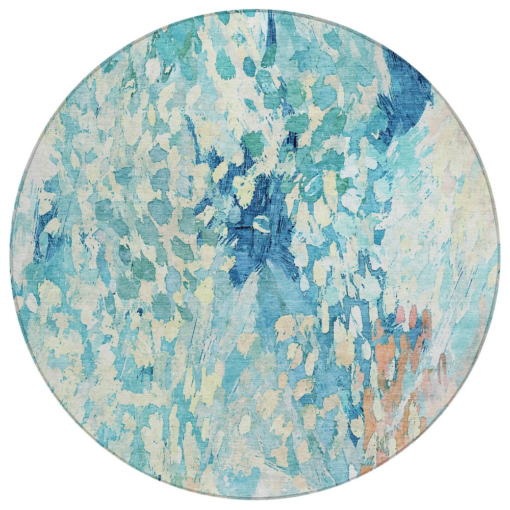 Machine Washable Indoor/Outdoor Chantille ACN2736 Teal 8' x 8' Round Rug. Picture 1