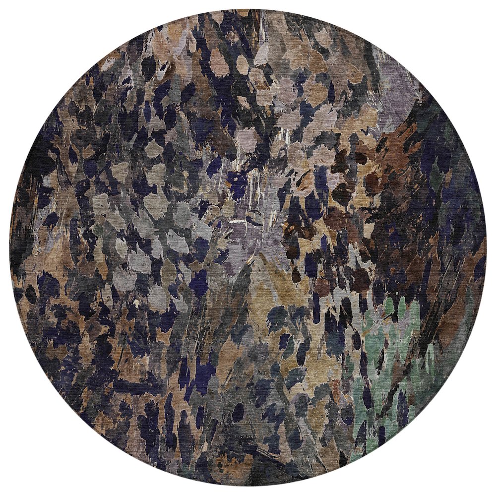 Machine Washable Indoor/Outdoor Chantille ACN2737 Brown 8' x 8' Round Rug. Picture 1