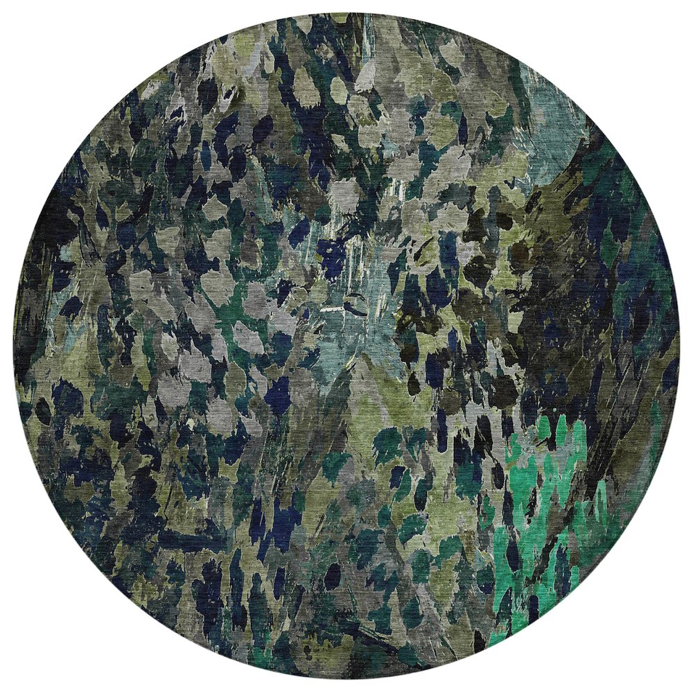 Machine Washable Indoor/Outdoor Chantille ACN2737 Green 8' x 8' Round Rug. Picture 1