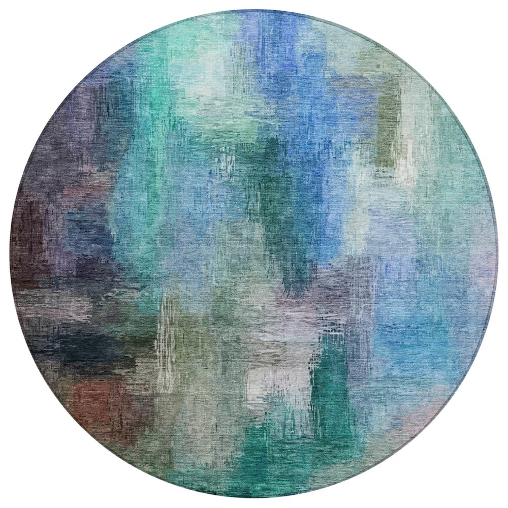Machine Washable Indoor/Outdoor Chantille ACN2738 Teal 8' x 8' Round Rug. Picture 1