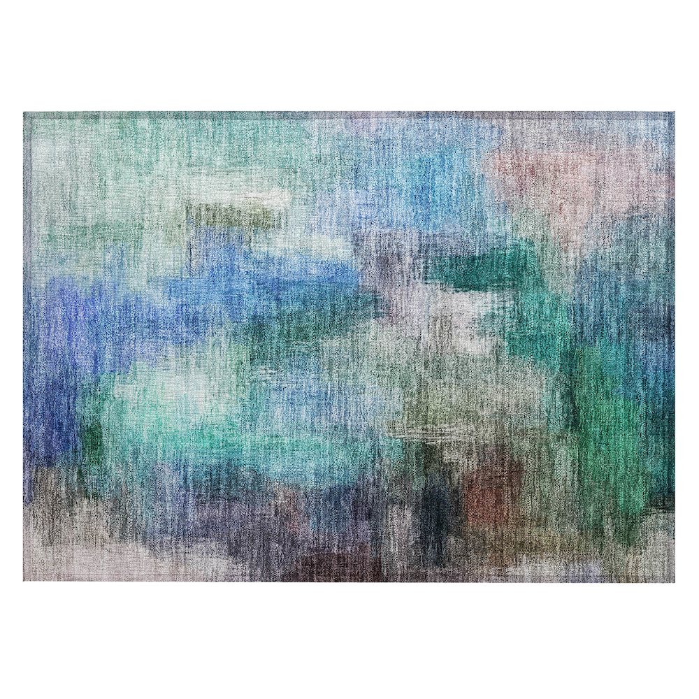 Machine Washable Indoor/Outdoor Chantille ACN2738 Teal 1'8" x 2'6" Rug. Picture 1