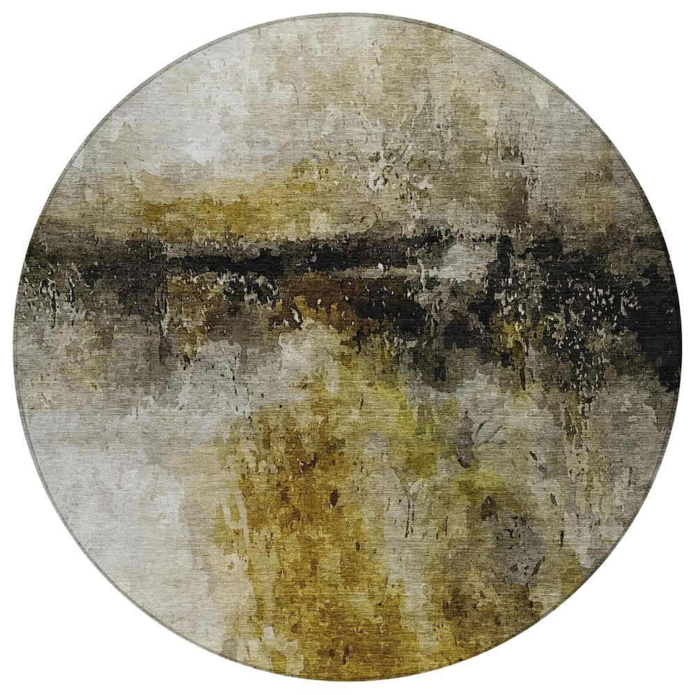 Machine Washable Indoor/Outdoor Chantille ACN2739 Gold 8' x 8' Round Rug. Picture 1