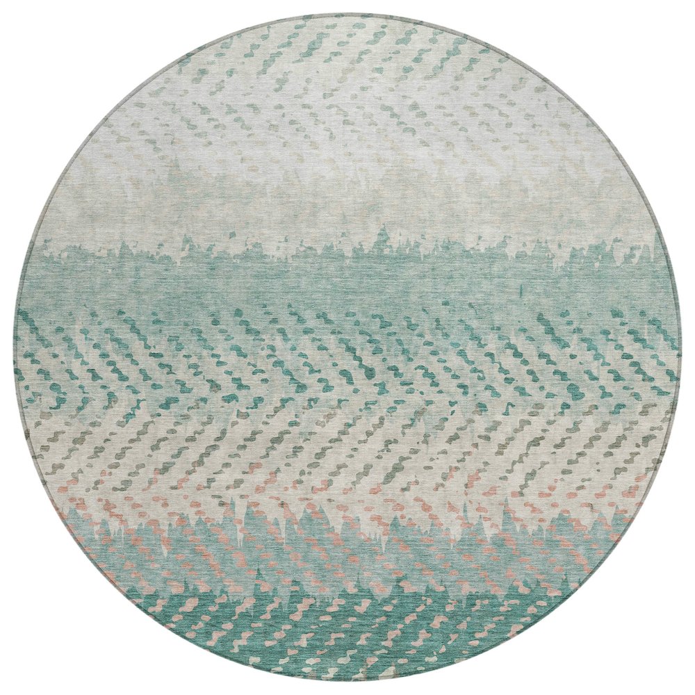 Machine Washable Indoor/Outdoor Chantille ACN2740 Teal 8' x 8' Round Rug. Picture 1