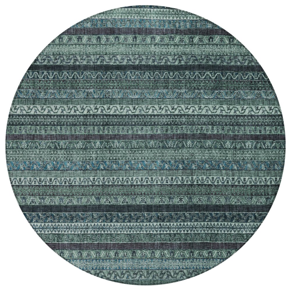 Machine Washable Indoor/Outdoor Chantille ACN2741 Teal 8' x 8' Round Rug. Picture 1