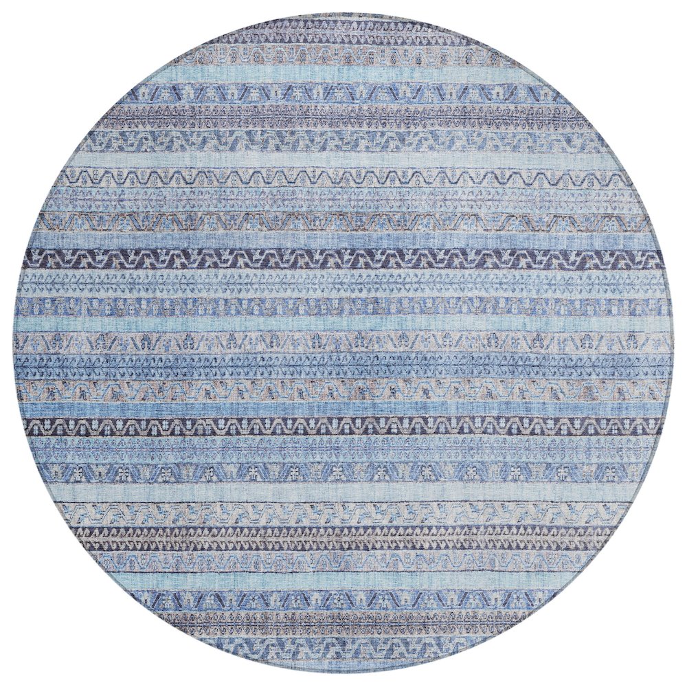 Machine Washable Indoor/Outdoor Chantille ACN2742 Blue 8' x 8' Round Rug. Picture 1
