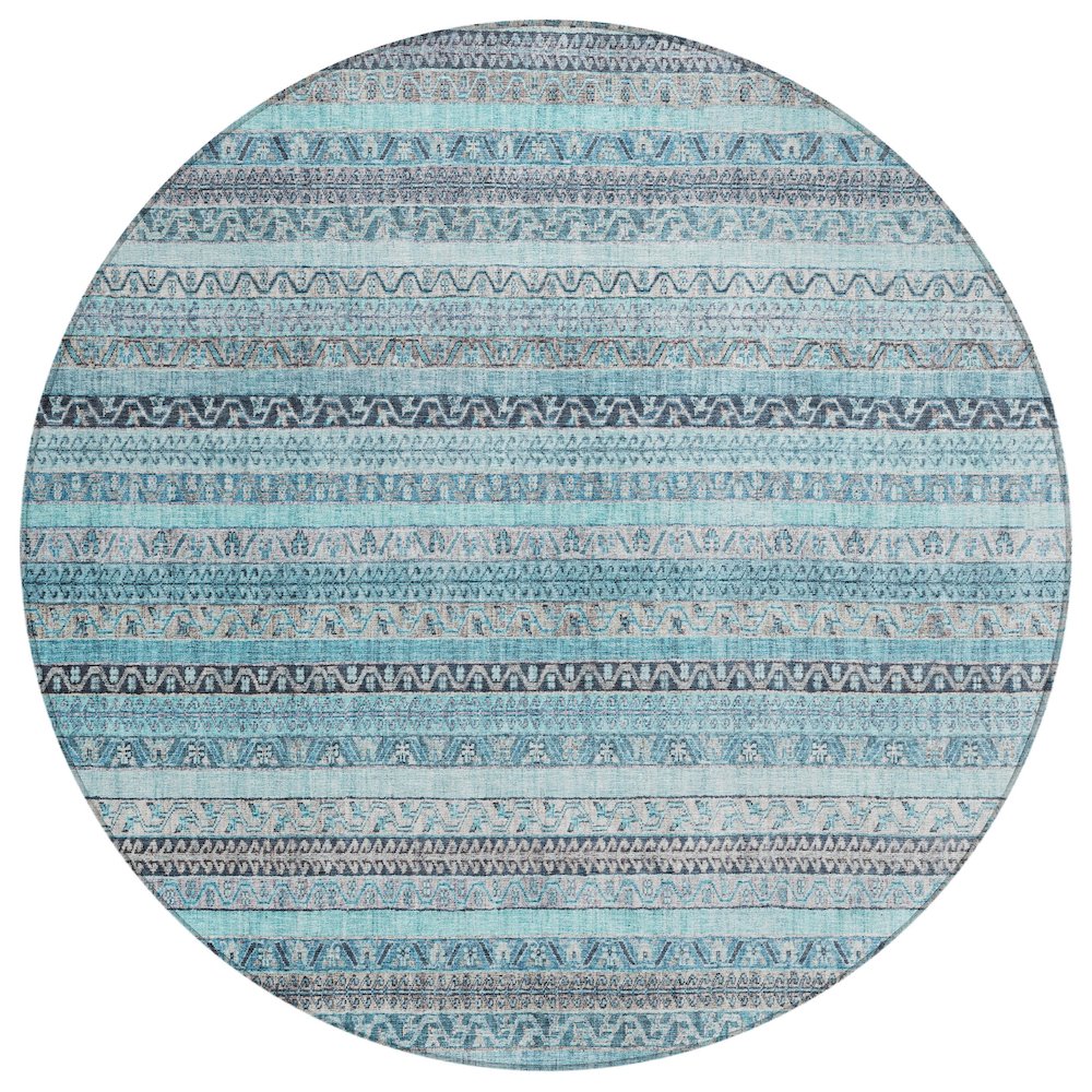 Machine Washable Indoor/Outdoor Chantille ACN2742 Teal 8' x 8' Round Rug. Picture 1