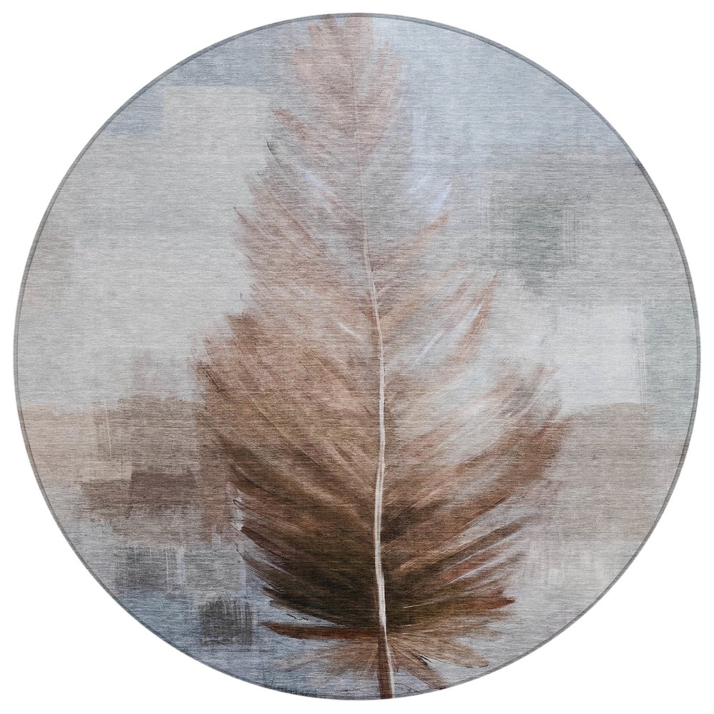 Machine Washable Indoor/Outdoor Chantille ACN2745 Brown 8' x 8' Round Rug. Picture 1