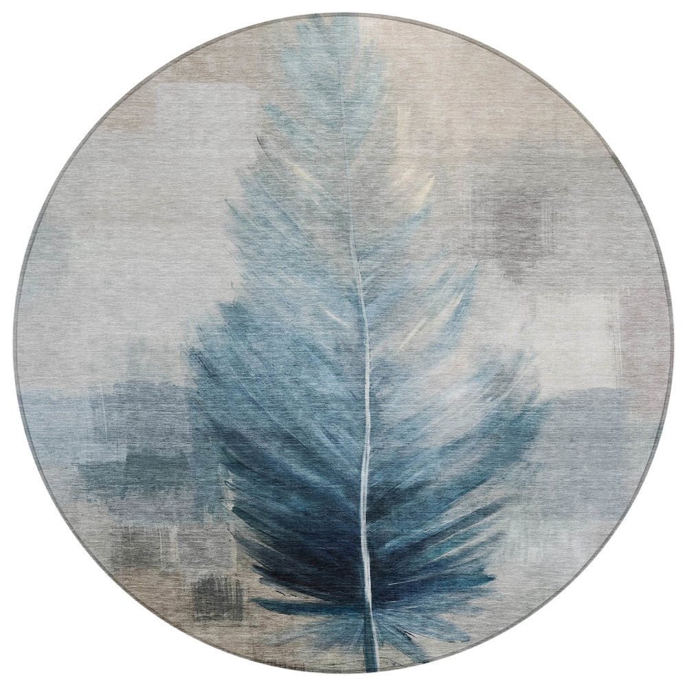 Machine Washable Indoor/Outdoor Chantille ACN2745 Teal 8' x 8' Round Rug. Picture 1