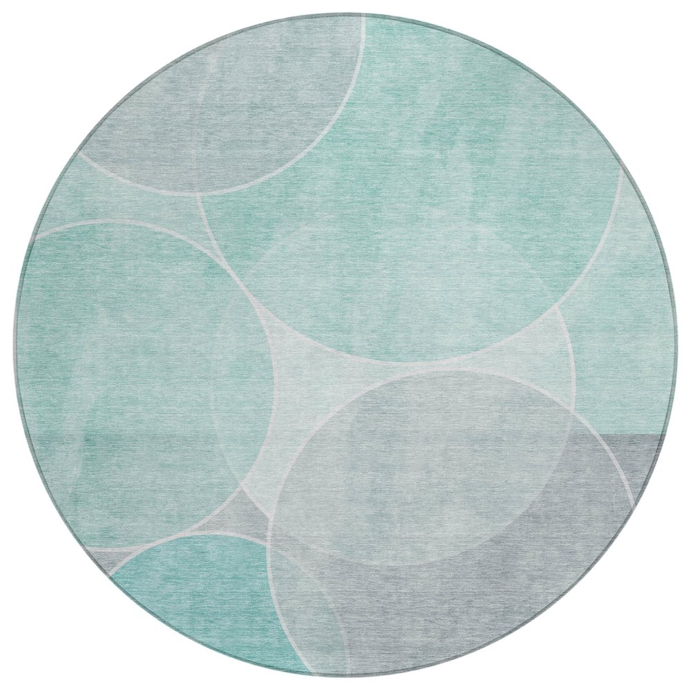 Machine Washable Indoor/Outdoor Chantille ACN2746 Teal 8' x 8' Round Rug. Picture 1
