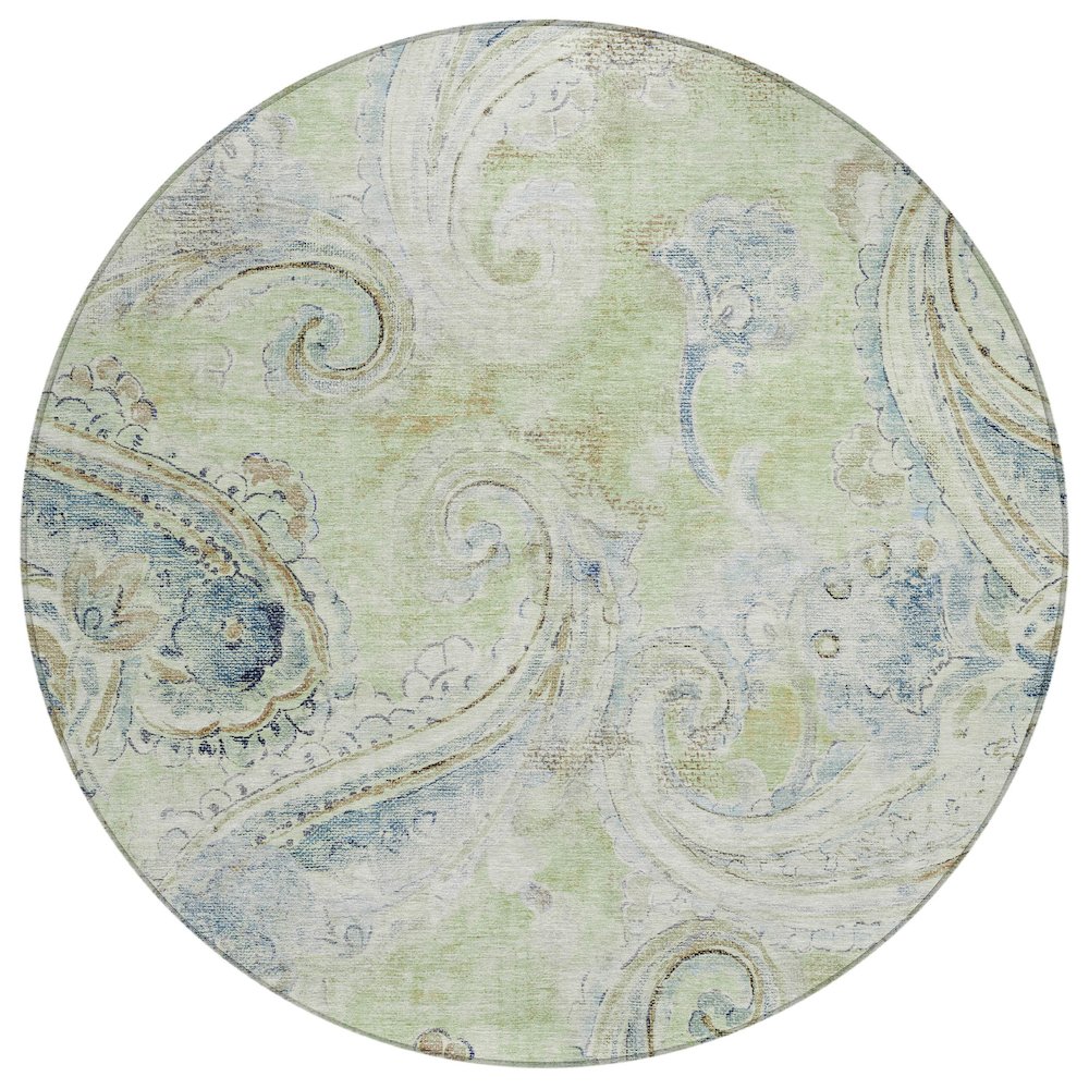 Machine Washable Indoor/Outdoor Chantille ACN2747 Green 8' x 8' Round Rug. Picture 1