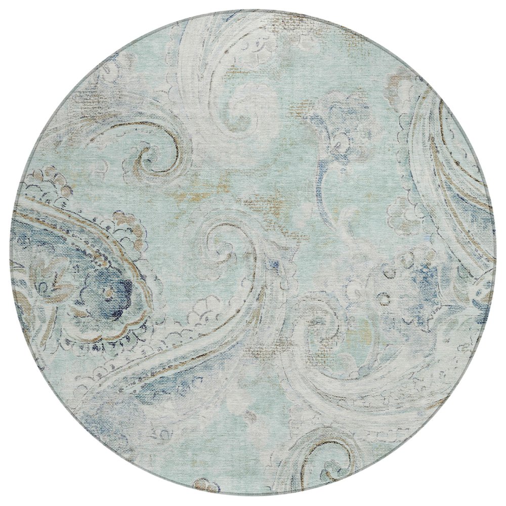 Machine Washable Indoor/Outdoor Chantille ACN2747 Teal 8' x 8' Round Rug. Picture 1