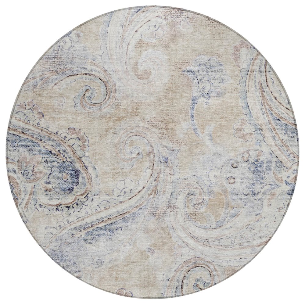 Machine Washable Indoor/Outdoor Chantille ACN2747 Brown 8' x 8' Round Rug. Picture 1