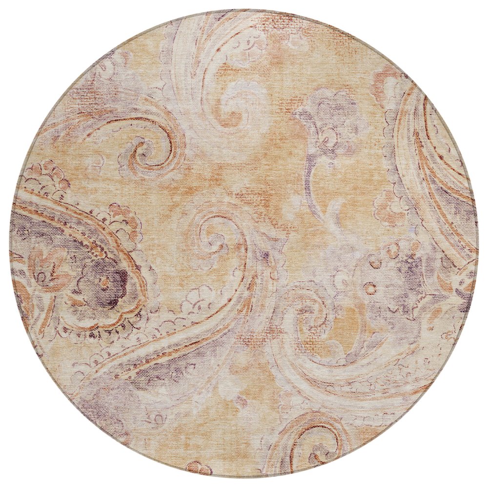 Machine Washable Indoor/Outdoor Chantille ACN2747 Orange 8' x 8' Round Rug. Picture 1