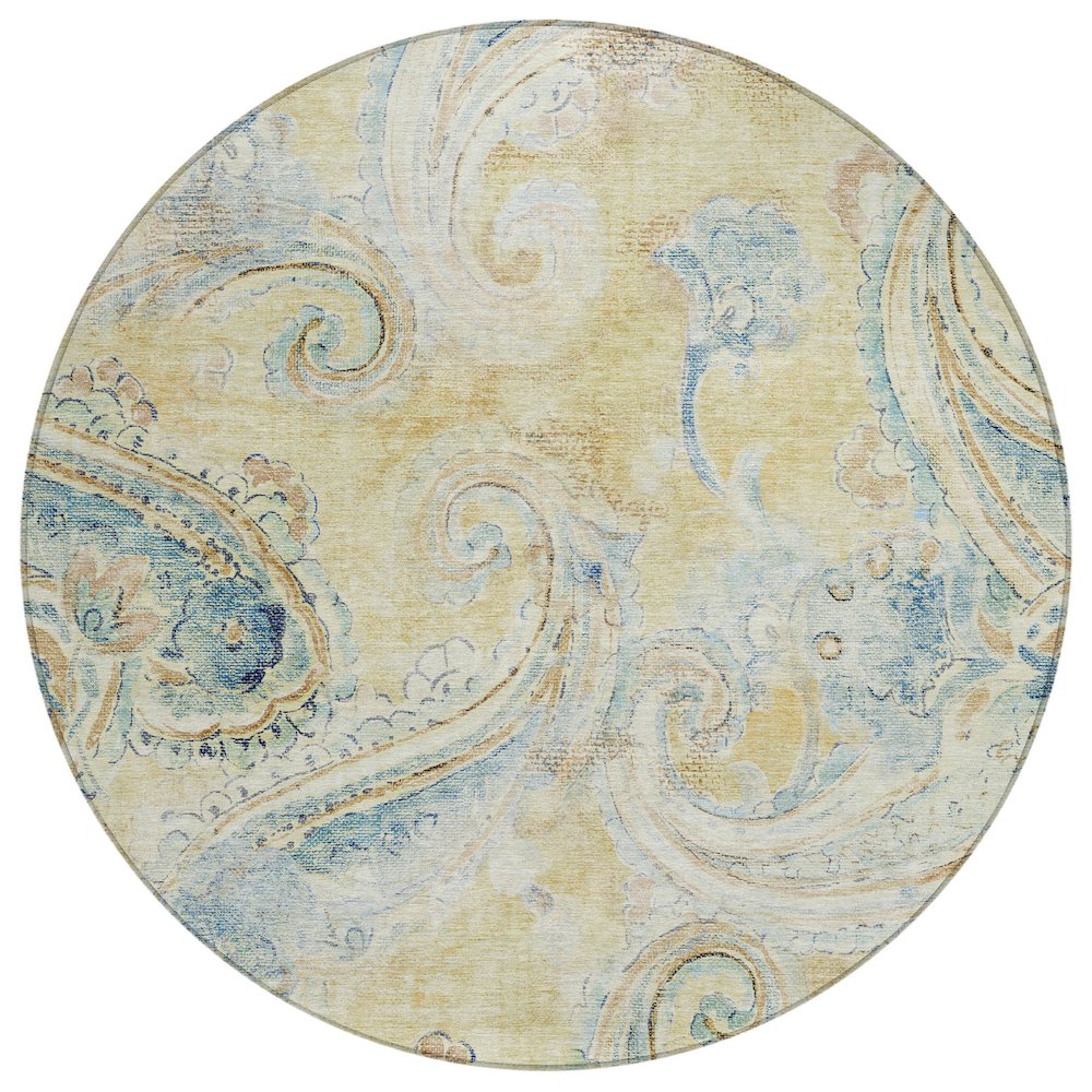 Machine Washable Indoor/Outdoor Chantille ACN2747 Gold 8' x 8' Round Rug. Picture 1