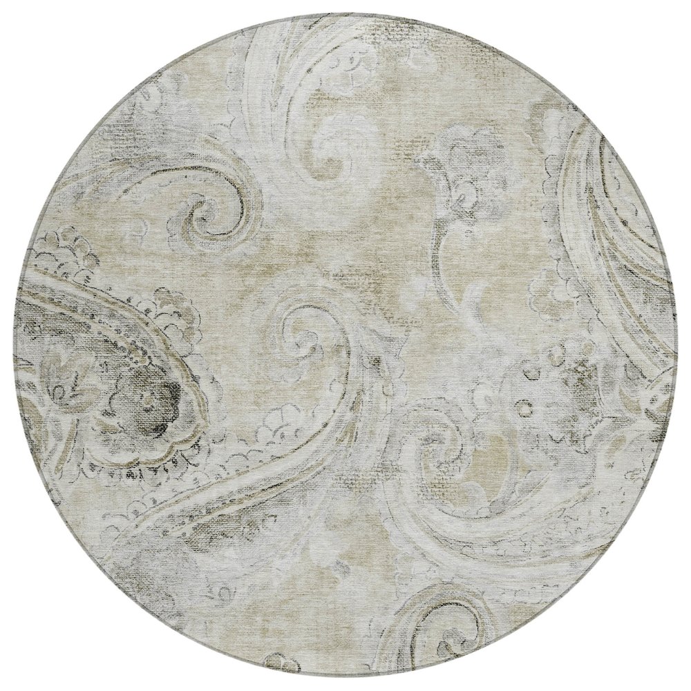 Machine Washable Indoor/Outdoor Chantille ACN2747 Brown 8' x 8' Round Rug. Picture 1