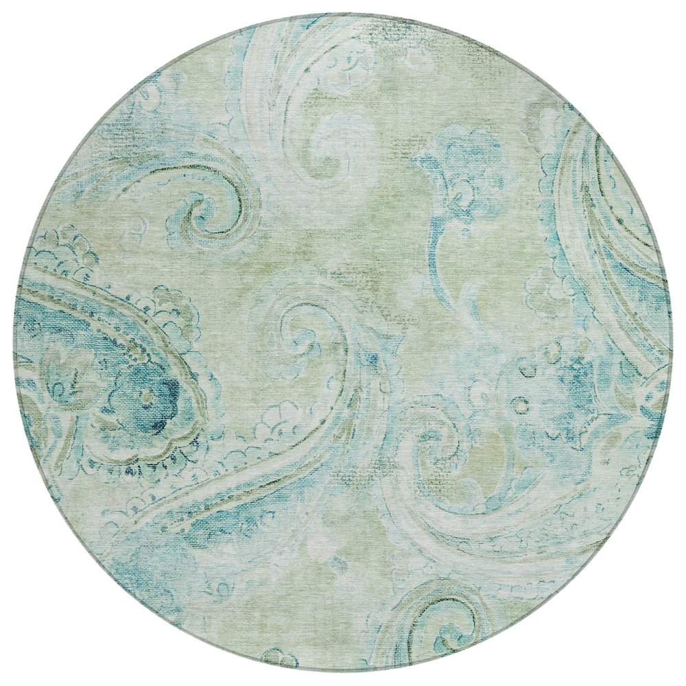 Machine Washable Indoor/Outdoor Chantille ACN2747 Green 8' x 8' Round Rug. Picture 1